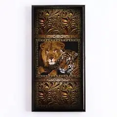 Нарды "Лев и тигр", дерев  40x40 с полем д/игры в шашки, фото №1