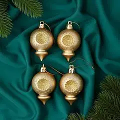 Набор украшений пластик 4 шт "Огонёк" 4х6 см, золото, фото №1