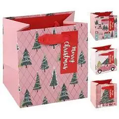 Сумка подарочная "Новогодняя суета" блестки 14,5*14,5*10см, фото №1