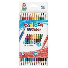 Карандаши цветные Carioca "Bi-color" 24цв 12шт трехгранные, фото №1
