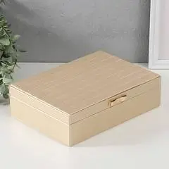 Шкатулка кожзам д/украш."Стёганная.Полоски.Бант"золото 17х24 см, фото №1