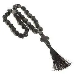 Четки камень с крестом обсидиан с иризацией 33 бусины грань, фото №1