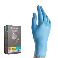 Перчатки нитриловые BENOVY 50 пар (100 шт.) M голуб, фото №1