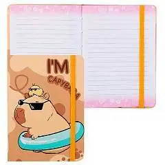 Книжка записная А6 64л лин "Капибара" на резинке тв обл, фото №1