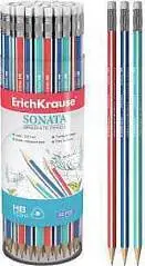 Карандаш чернографитный EK Соната, ТМ, с ластиком, фото №1