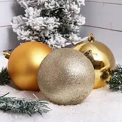 Набор шаров 10см 3шт  пластик ЛЬДИНКА золото, фото №1