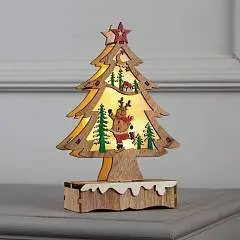 Светод. фигура«Ёлка с оленем»12?20?5см,дерево,свечение тёпл/бел, фото №1