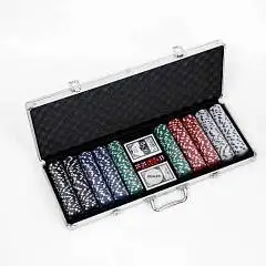Набор д/покера в мет кейсе карты 2колоды,фишки 500шт,5 кубиков, фото №1