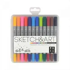 Набор маркеров двуст (кисточка+линер) Sketch&Art 12цв пл бокс, фото №1
