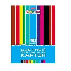 Картон цветной "Креатив сет" 10л 10цв мелованный в папке, фото №1