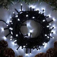 Гирлянда эл. LED-100-220V, 10м, нить темная, 8р, белый, фото №1
