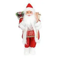 Дед Мороз в красной шубе с пушистым мехом, с лыжами, 60 см, фото №1