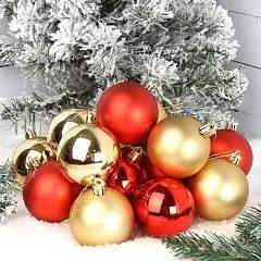 Набор шаров Микс 6см 16шт пластик ЛЬДИНКА  красный/золото, фото №1