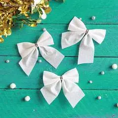 Украшение новогоднее "Бант" белый, 5,5х5см 12шт, фото №1