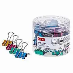 Набор зажимов для бумаг Hatber 19мм, металлик, 40шт., в тубе, фото №1
