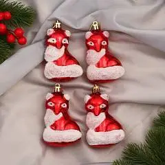 Набор украшений "Лиса-красавица" 4 шт 5х9 см, красно-белый, фото №1