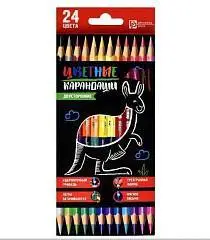 Набор цветных карандашей дер Кенгуру 24цв трёхгр 3мм, двуст, фото №1
