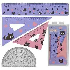 Набор чертежный Котомания  4пр линейка 15см+2 треуг+трансп, фото №1