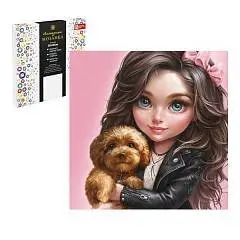 Алмазная мозаика 30*30см Брюнетка с собачкой 20цв холст стразы, фото №1