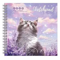 Скетчпад квадрат 195*195мм 40л 100г Кот и лаванда греб, фото №1