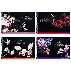 Альбом д/рис А4 40л гребень BG Night flowers тисн фольго, фото №1