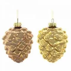 Украшение елочное стекло "Золотая шишка",  L7,5 W7,5 H9,5 см, фото №1