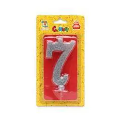 Свеча для торта Серебряный глиттер (малая) Цифра 7, фото №1