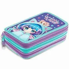 Пенал на 3 отд. Hatber "Girl and Cat" 190х110мм, глянц.ламинация, фото №1