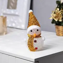 Ёлочная игрушка«Золотистый снеговичок» 8см,батар.свечение мульти, фото №1