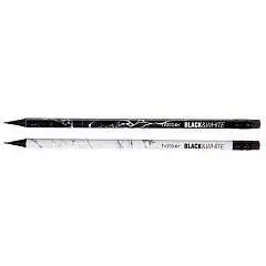 Карандаш чернографитный Hatber "Black&White" HB, круглый, ластик, фото №1
