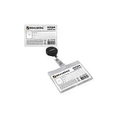 Бейдж 60х90мм вертикальный бел держатель-рулетка черная, фото №1