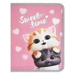 Папка д/тетр А5 пластик молния вокруг Cute cats Кокос, фото №1