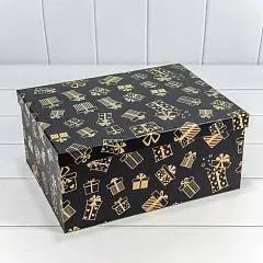 Коробка подарочная "Подарки " на черном 30*22,8*13,3 см 10-8, фото №1