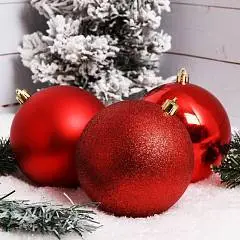 Набор шаров 10см 3шт блест, мат, глянц пластик красный, фото №1