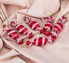 Набор елочных украшений "Конфетки полосатые" 6шт 10,5см кр пласт, фото №1