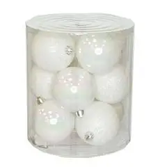 Набор шаров елочных 8см 12шт пластик белый, фото №1