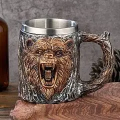 Кружка "Медведь" нерж сталь/искусственный камень 430 мл, фото №1