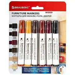 Маркеры д/ремонта меб и изд из дер BRAUBERG 1-5мм,6 цв блистер, фото №1
