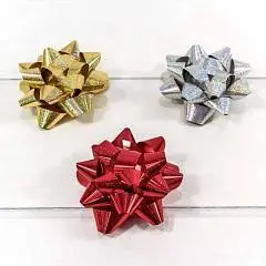 Бант звездочка на липучке 8,9см голография в крапинку (микс), шт, фото №1