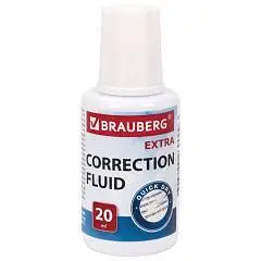 Коррект жидкость Brauberg 20мл с кисточкой быстросохнущая, фото №1