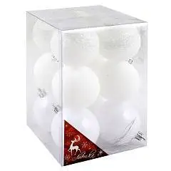 Набор шаров елочных 6см 12шт пластик белый, фото №1