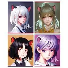 Тетрадь 48л КЛЕТКА "Neko", софт-тач лам, фольга, фото №1