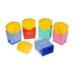 Точилка с ластиком "JUNIOR GRAPHIX. FAST FOOD" 2отв, микс, фото №1