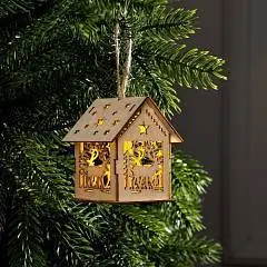 Ёлочная игрушка «Домик с оленем», батарейки, свечение тёпл белое, фото №1