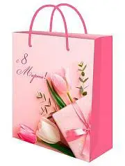 Сумка подарочная "Весенние тюльпаны" 8 марта 18х23x8 см, фото №1