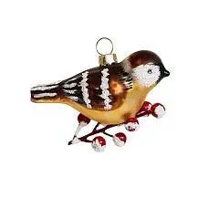 Украшение Птичка на ветке с красными ягодами (стекло) 8 см, фото №1