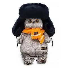 Игрушка мягкая Басик в меховой шапке и шарфе, фото №1