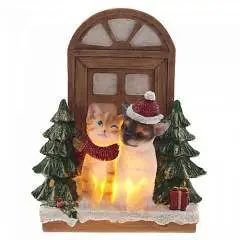 Фигурка декоративная с подсветкой "Кошечка и песик", L13 W8 H16, фото №1