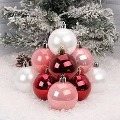 Набор шаров Микс 6см 16шт пластик красный/розовый/белый, фото №1