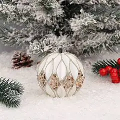 Украшение Шар Восток 1 шт 8см пластик ЛЬДИНКА белый, фото №1